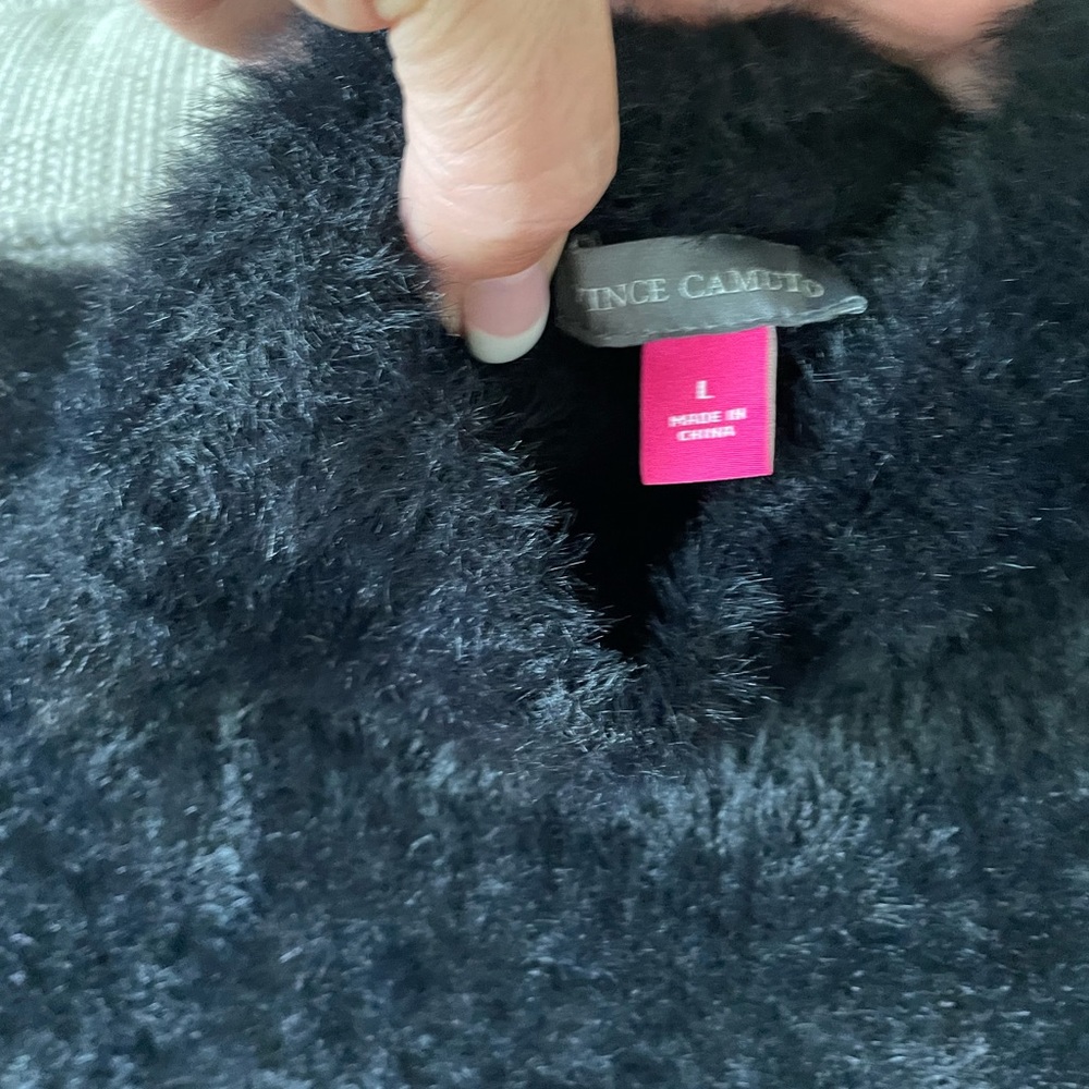 Vince Camuto Sweater Top, color block black/tan. Black is furry.